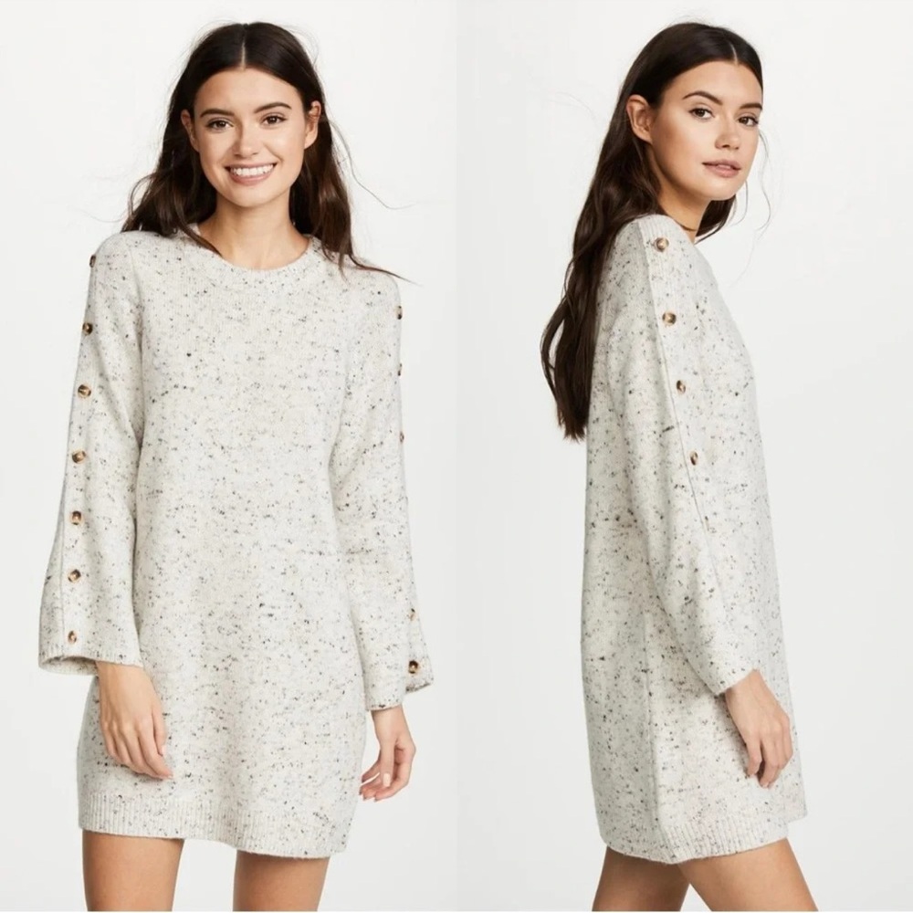 NWOT Madewell Donegal Sweater Dress, Button Sleeves, Wool, Crew Neck, Knitwear